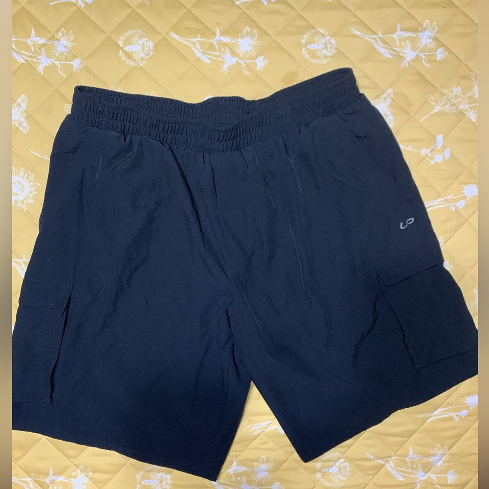 Unipro Qwick Dry Men black Drawstring Pull On Elastic Waist Cargo Shorts L - Picture 2 of 6